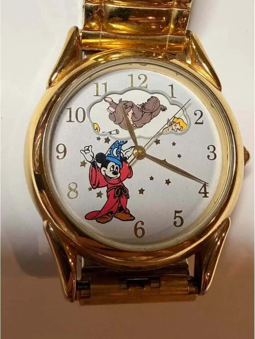 Disney Fantasia Sorcerer’s Apprentice Mickey 1995 Gold Tone Watch